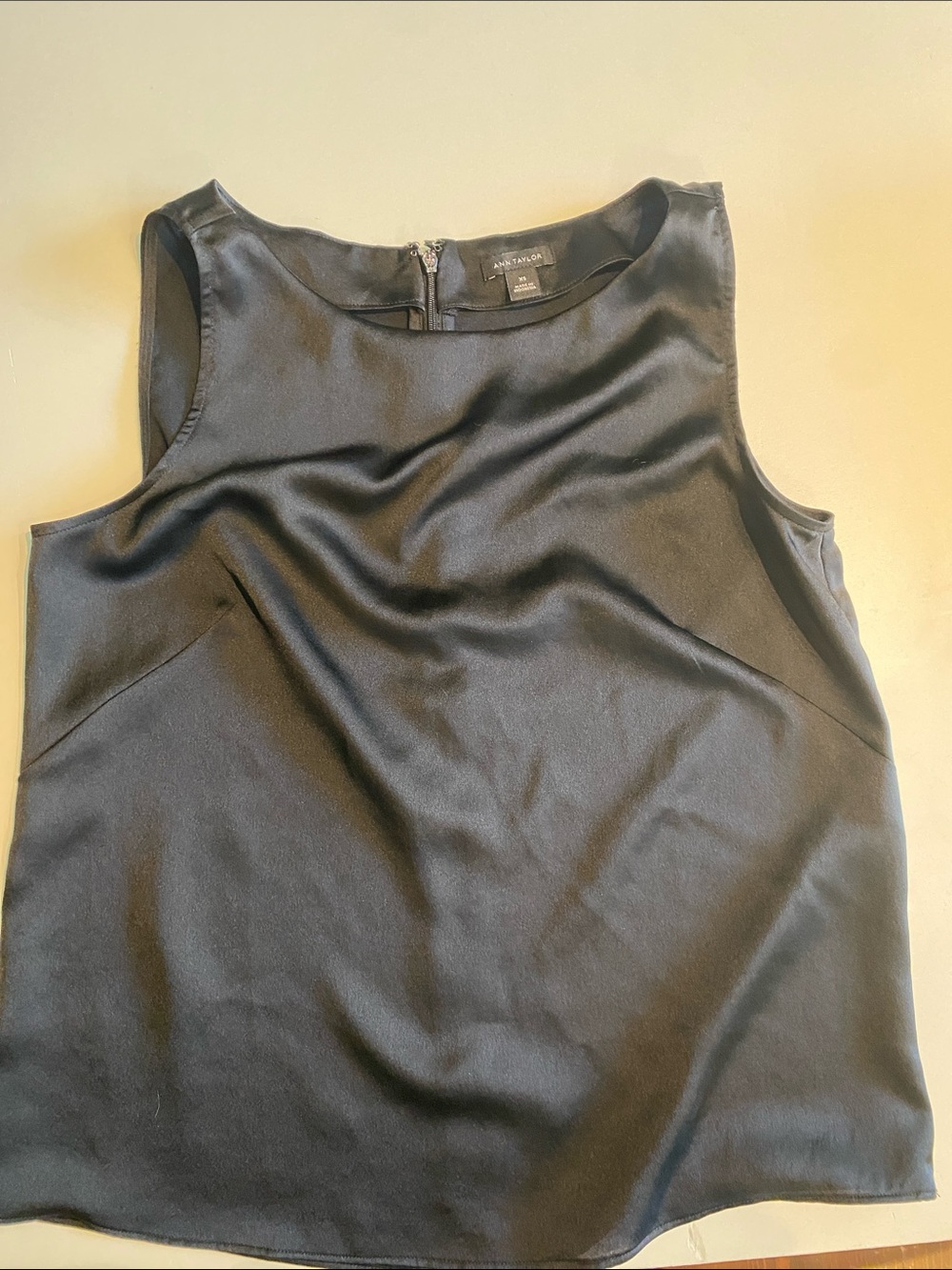 Ann Taylor Black Satin Sleeveless Top